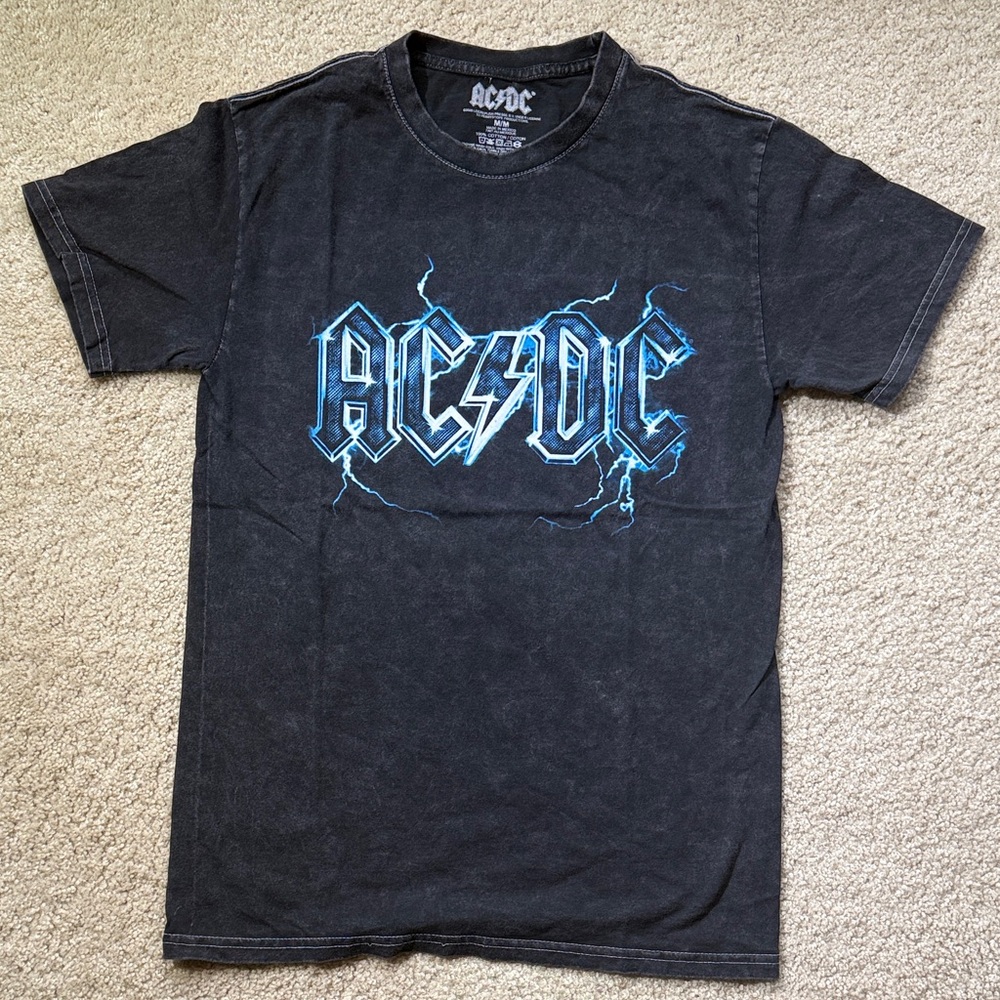 AC/DC | Acid wash Black Tee with Blue Logo | Medium